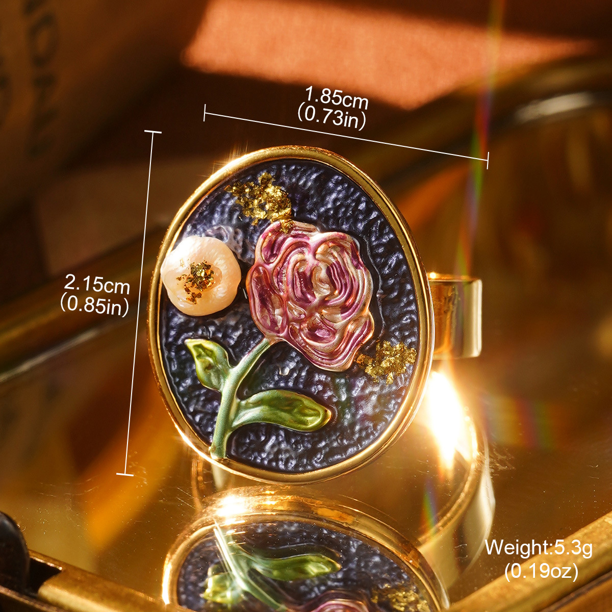 Enamel Floral Adjustable Ring