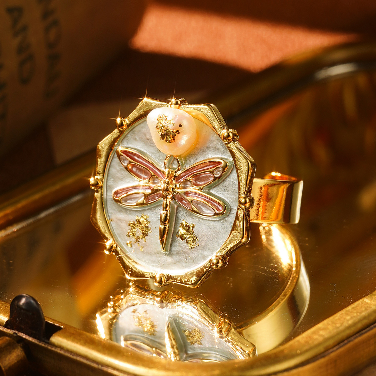 Dragonfly Enamel Gold Ring