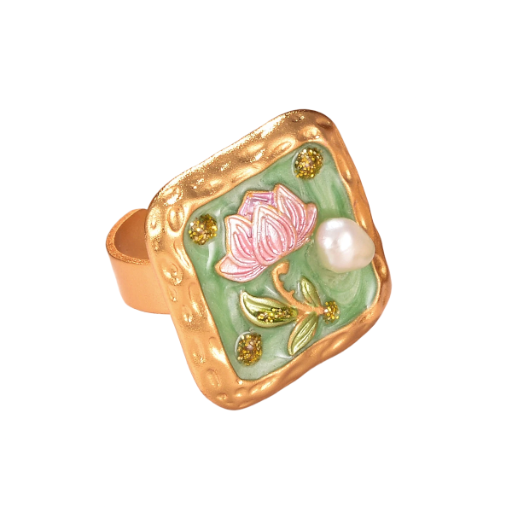 Vintage Floral Enamel Adjustable Ring