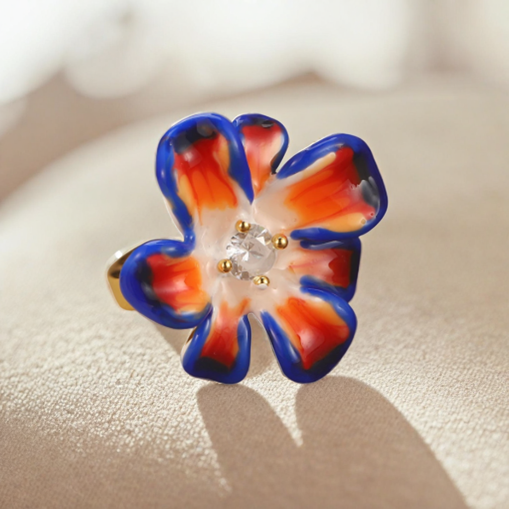 Hand-Painted Enamel Flower Ring