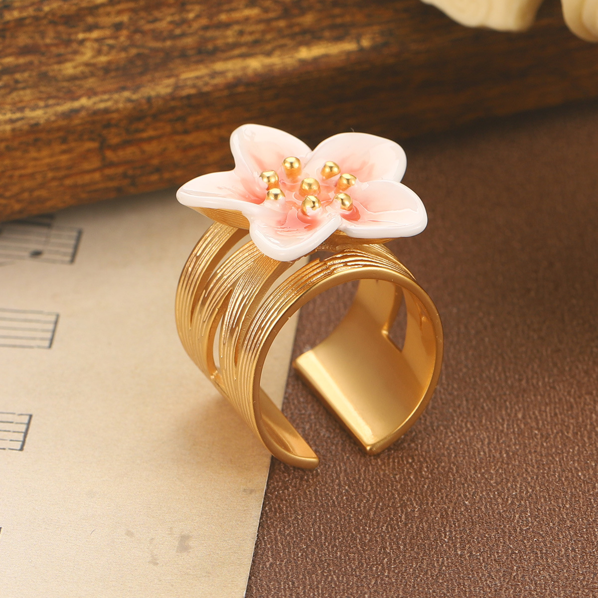 Hand-Painted Enamel Flower Ring