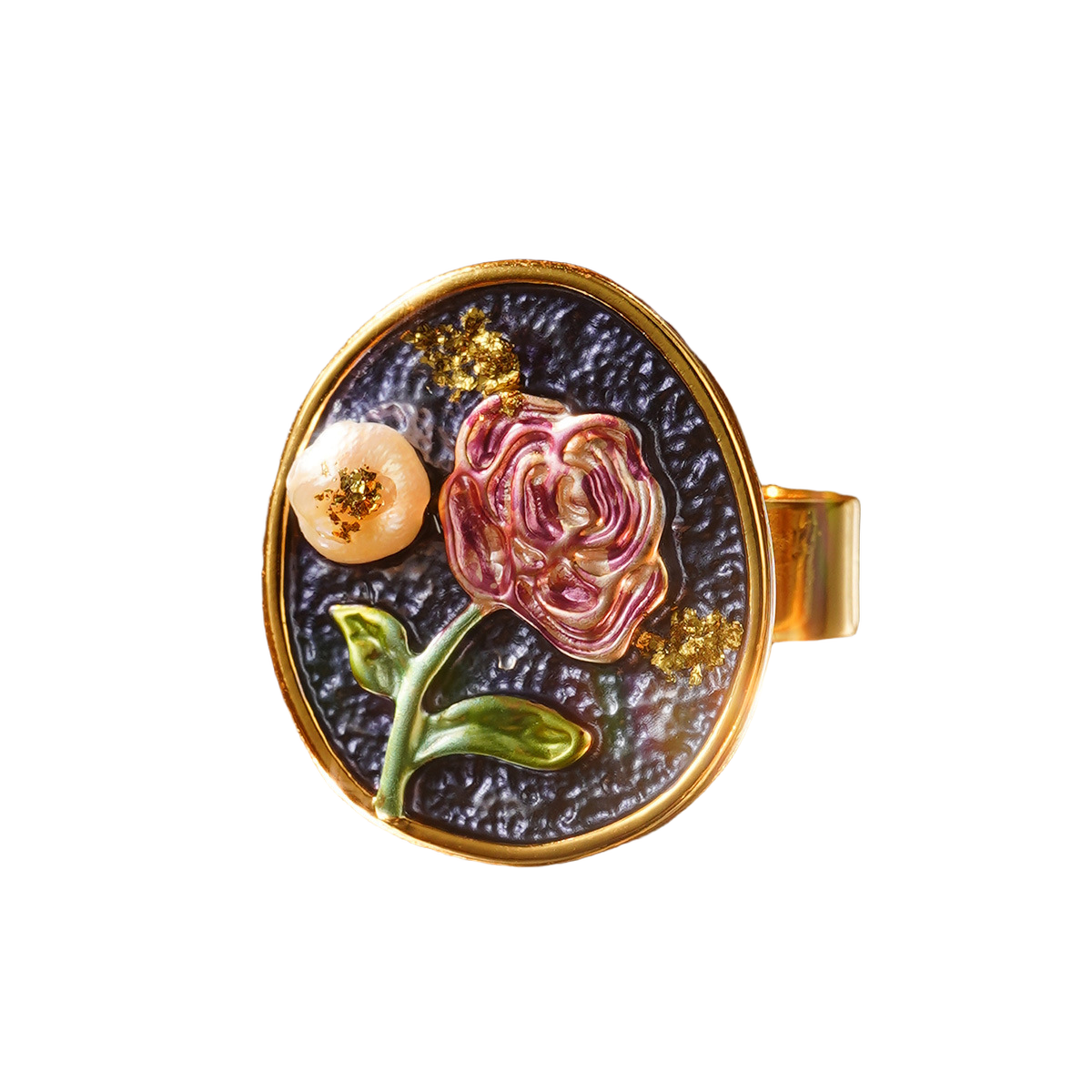Enamel Floral Adjustable Ring