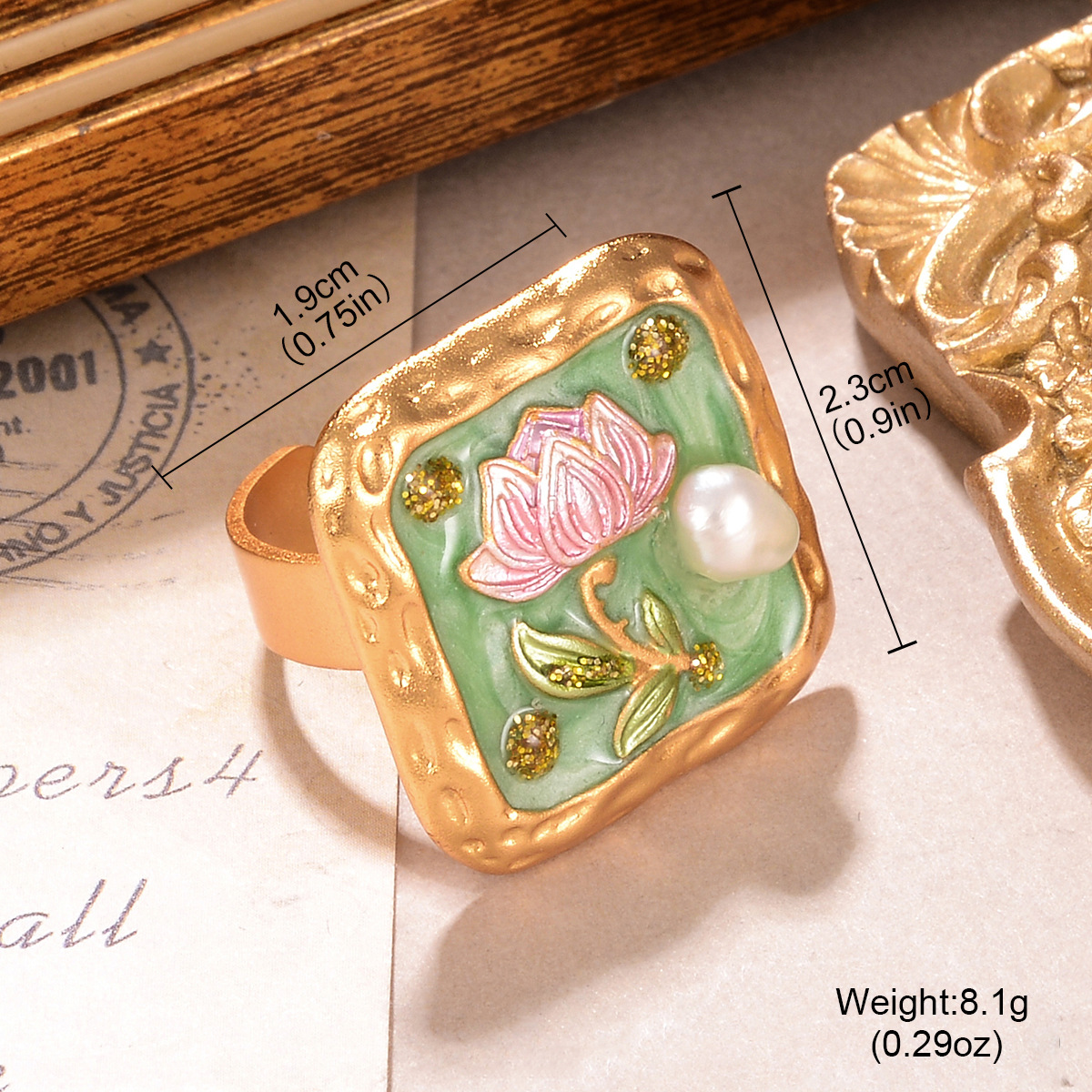 Vintage Floral Enamel Adjustable Ring