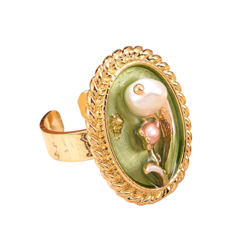 Vintage Gold Adjustable Ring with Pearl Accents