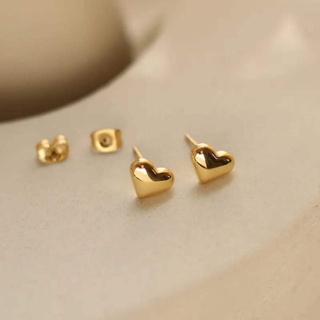 Golden Heart Stud Earrings