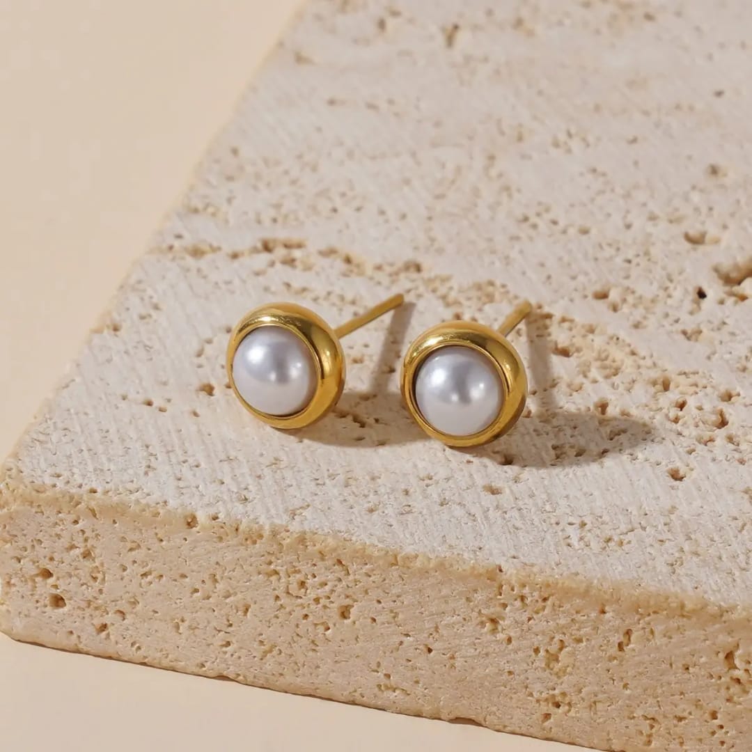 Golden Pearl Stud Earrings