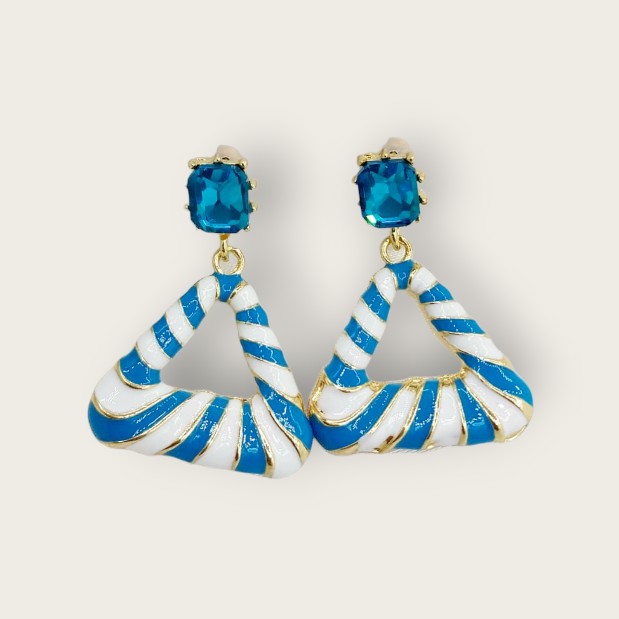 Geometric Seagreen and White Earrings