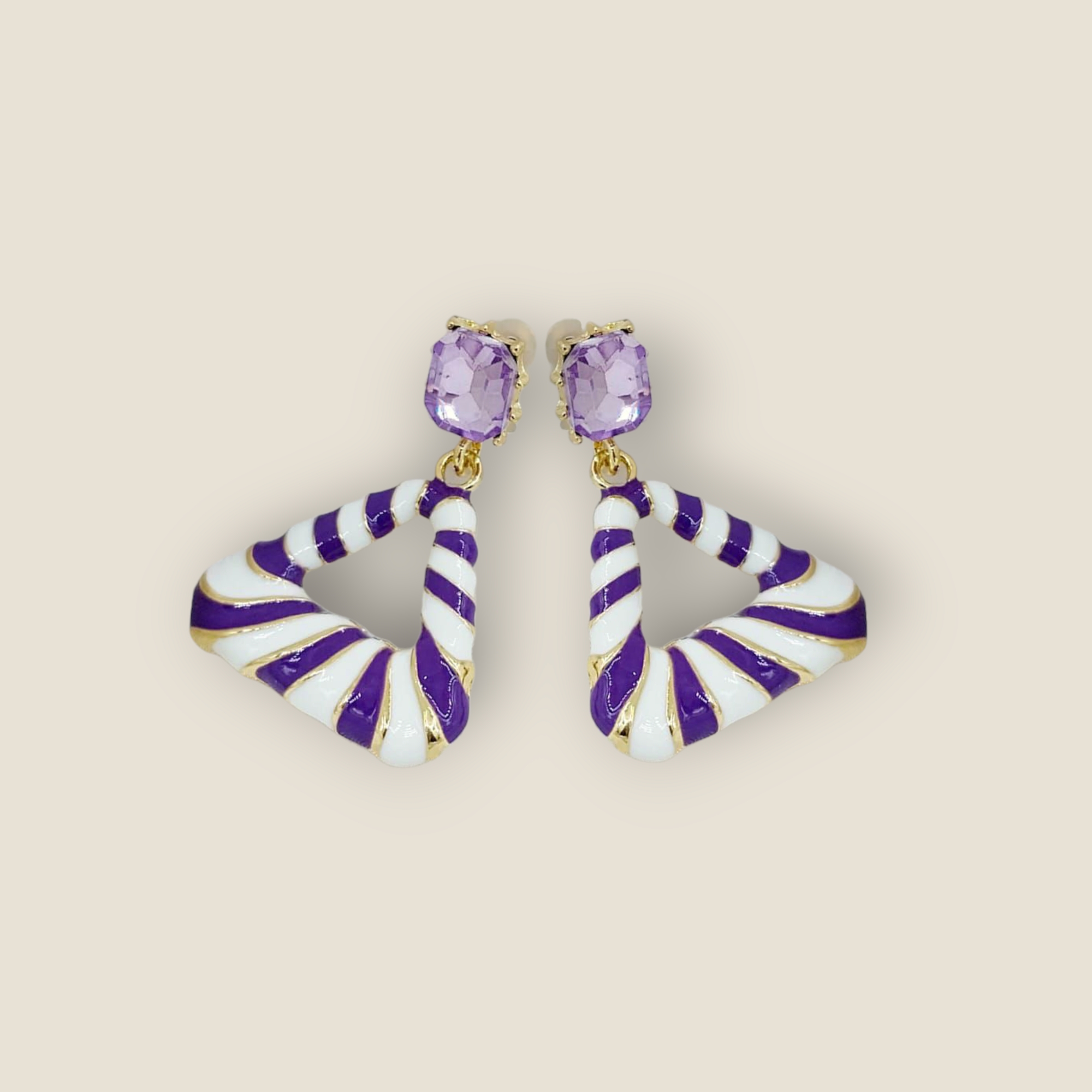 Geometric Purple and white Triangle Earrings