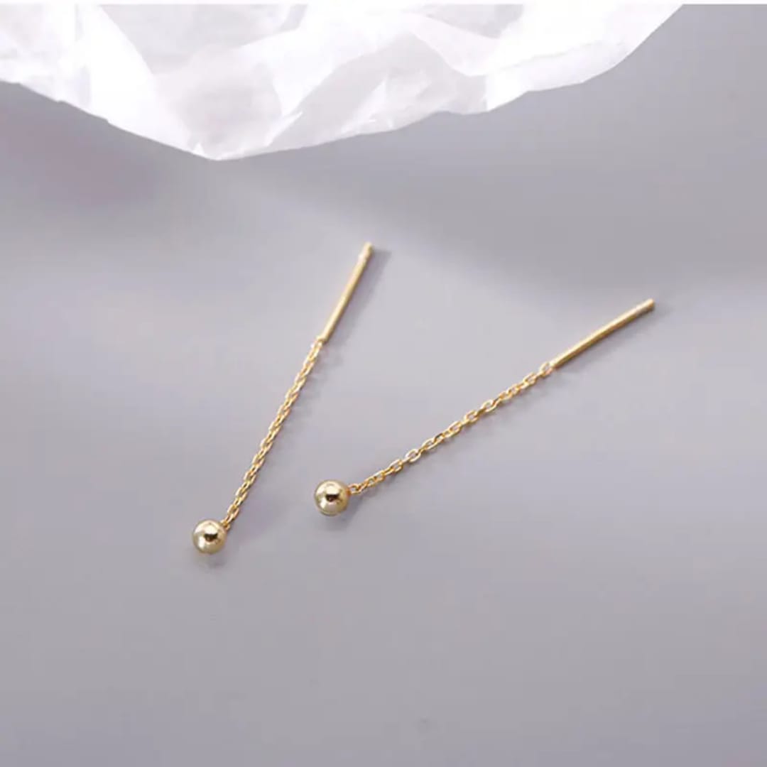 Golden Drop Threader Earrings