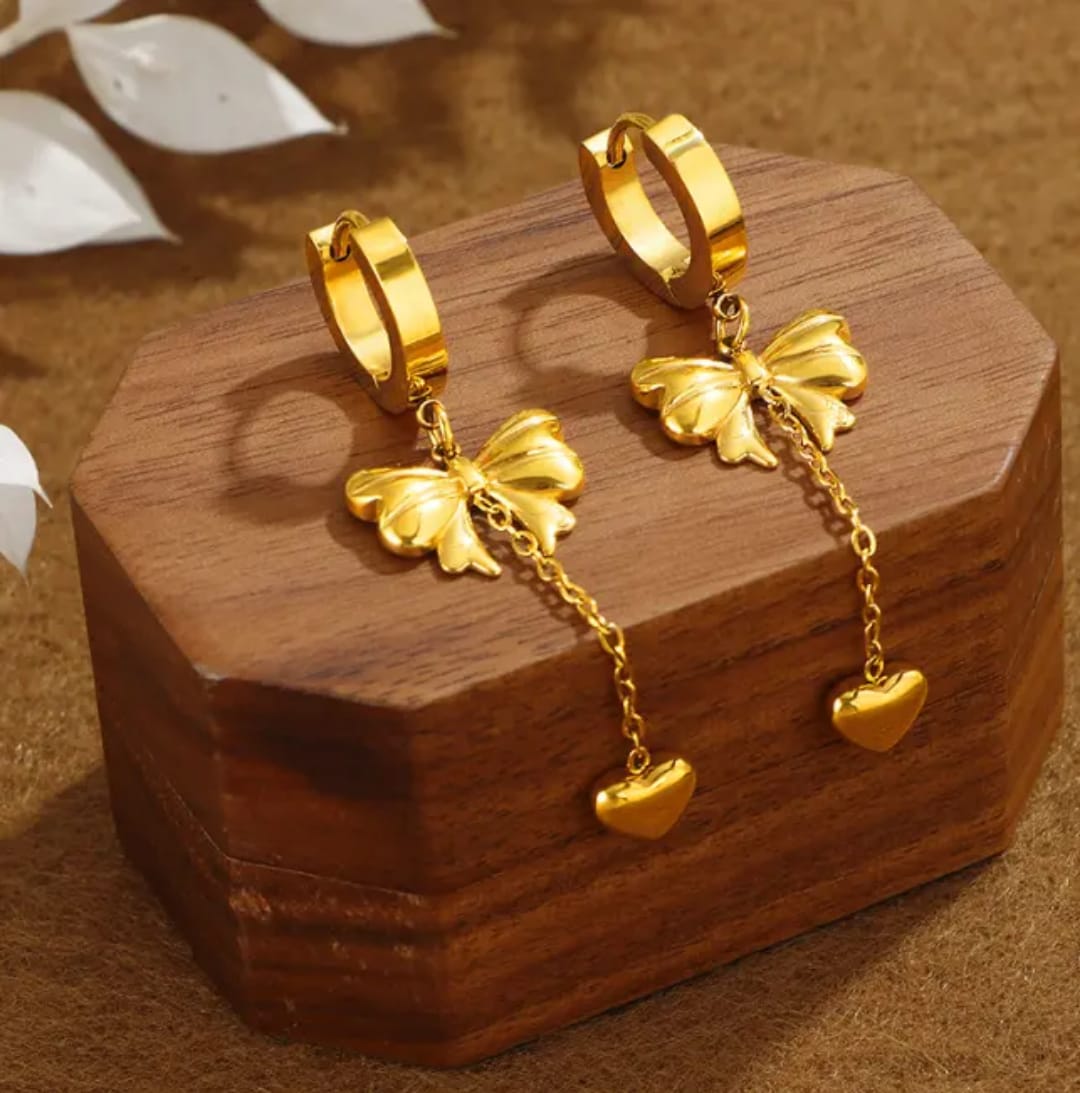 Golden Butterfly Drop Earrings