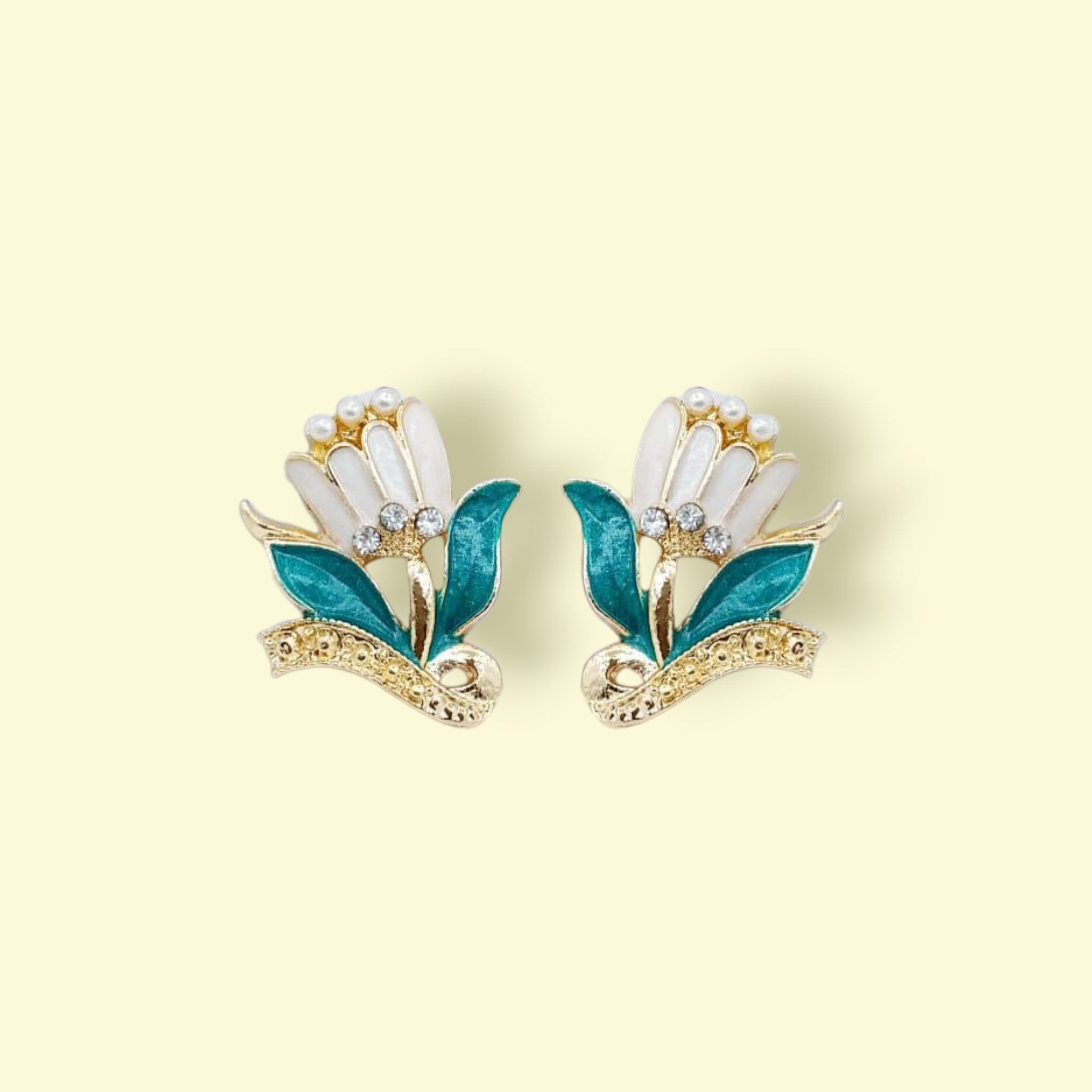 White Floral Enamel Stud Earrings