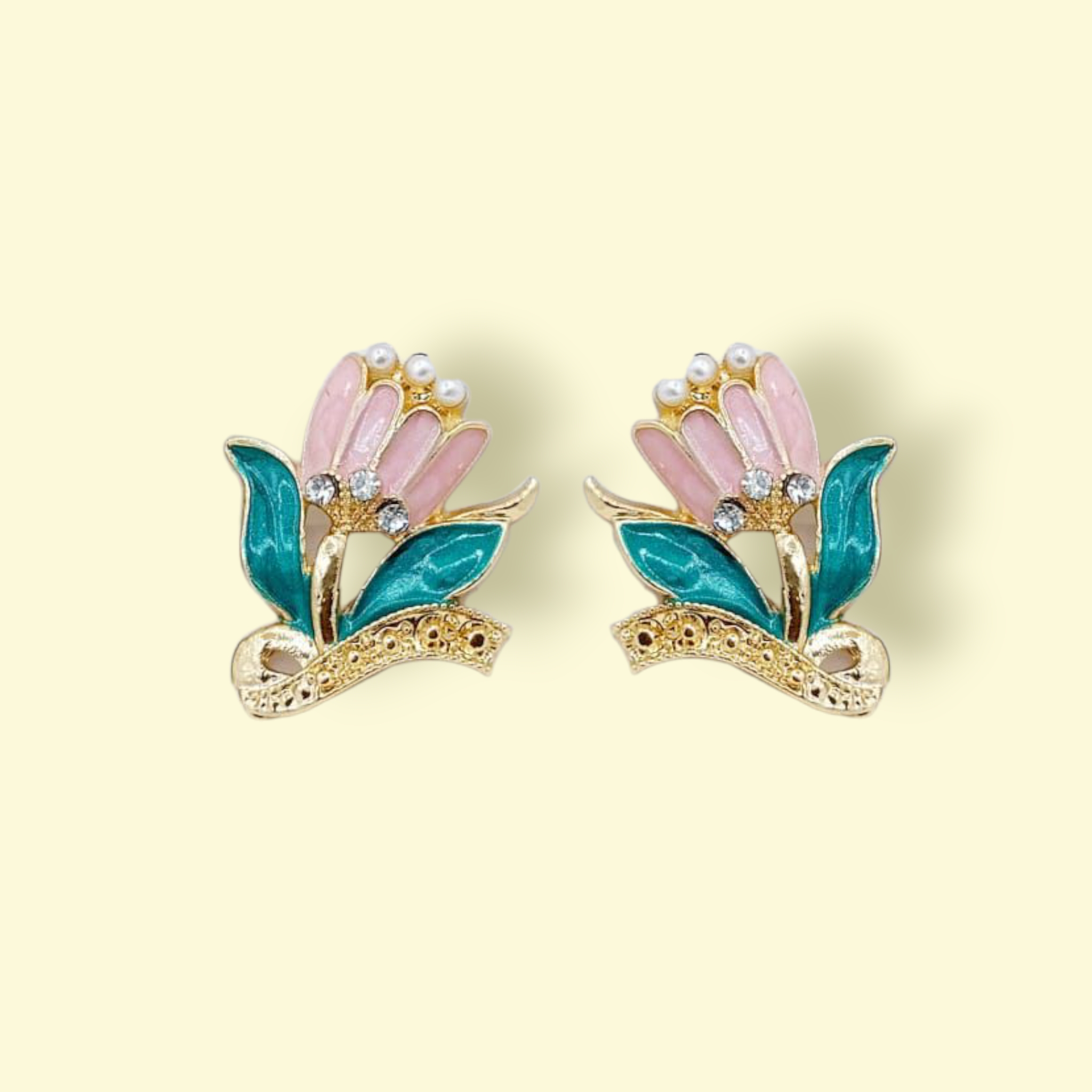 Pink Floral Enamel Stud Earrings