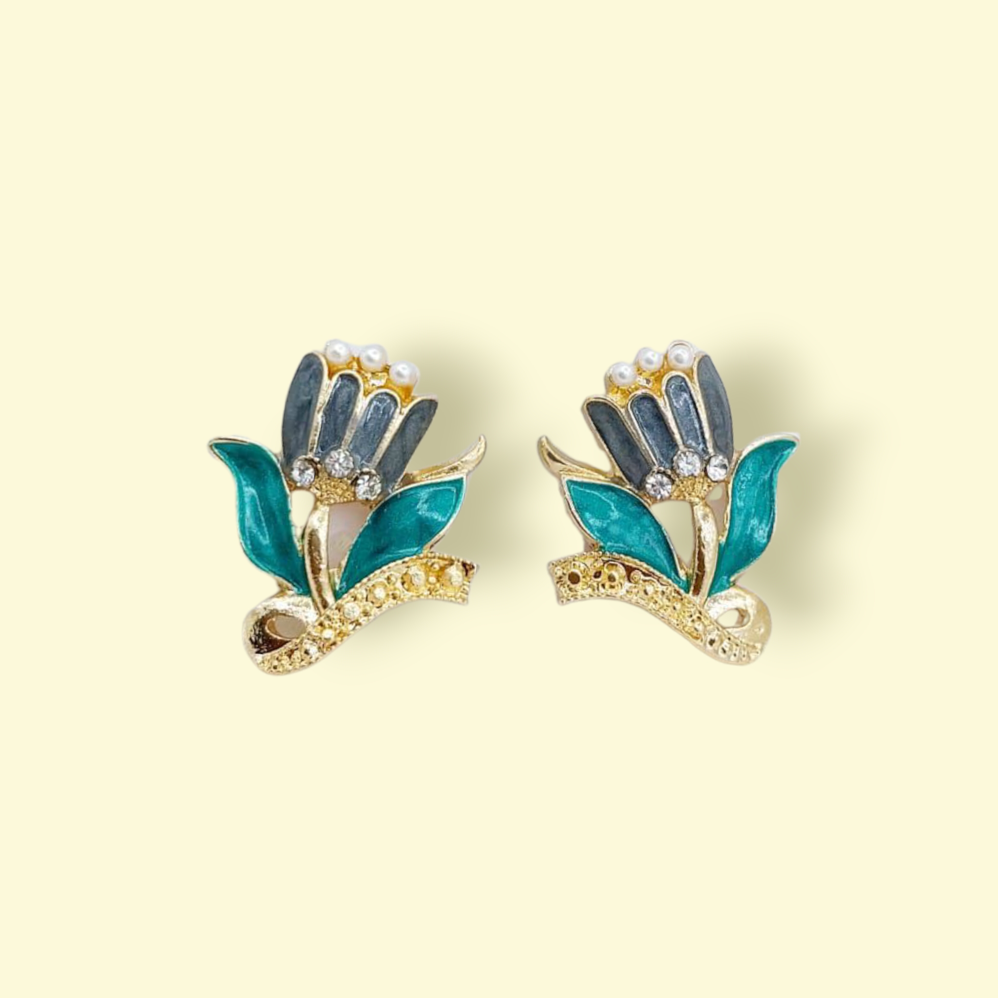 Blue Floral Enamel Stud Earrings