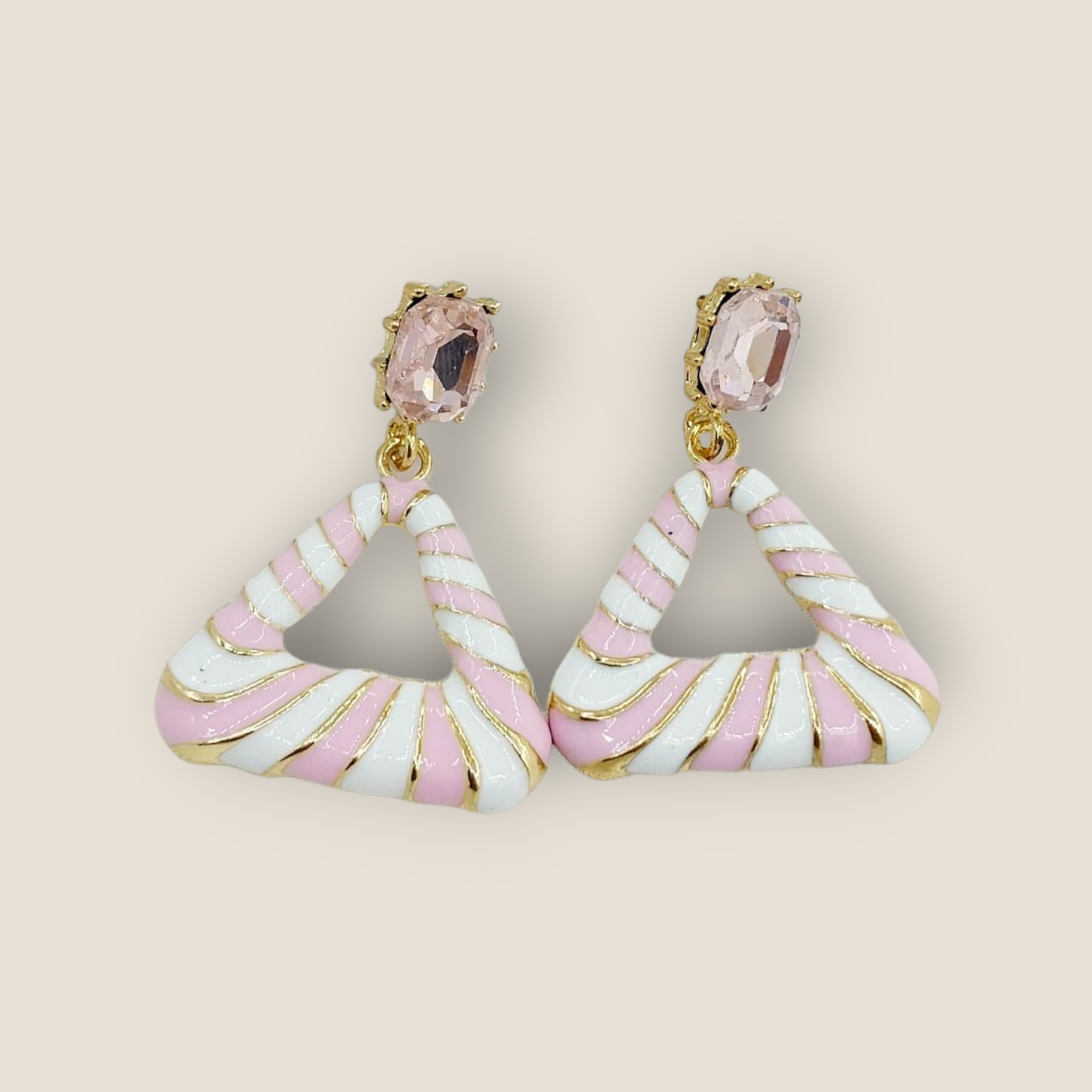  Geometric Pink and White Triangle Earrings