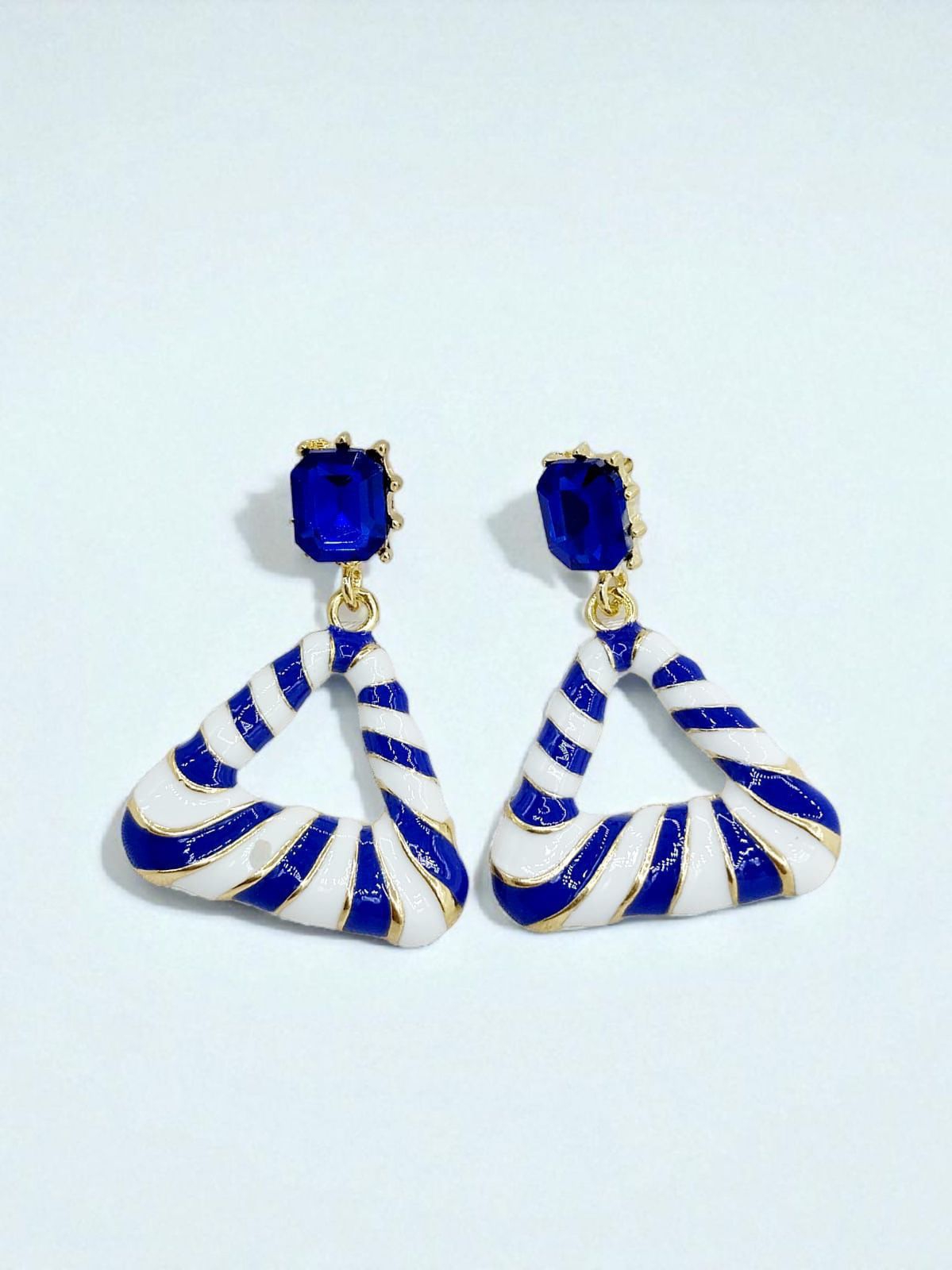 Geometric Blue and White Triangle Earrings