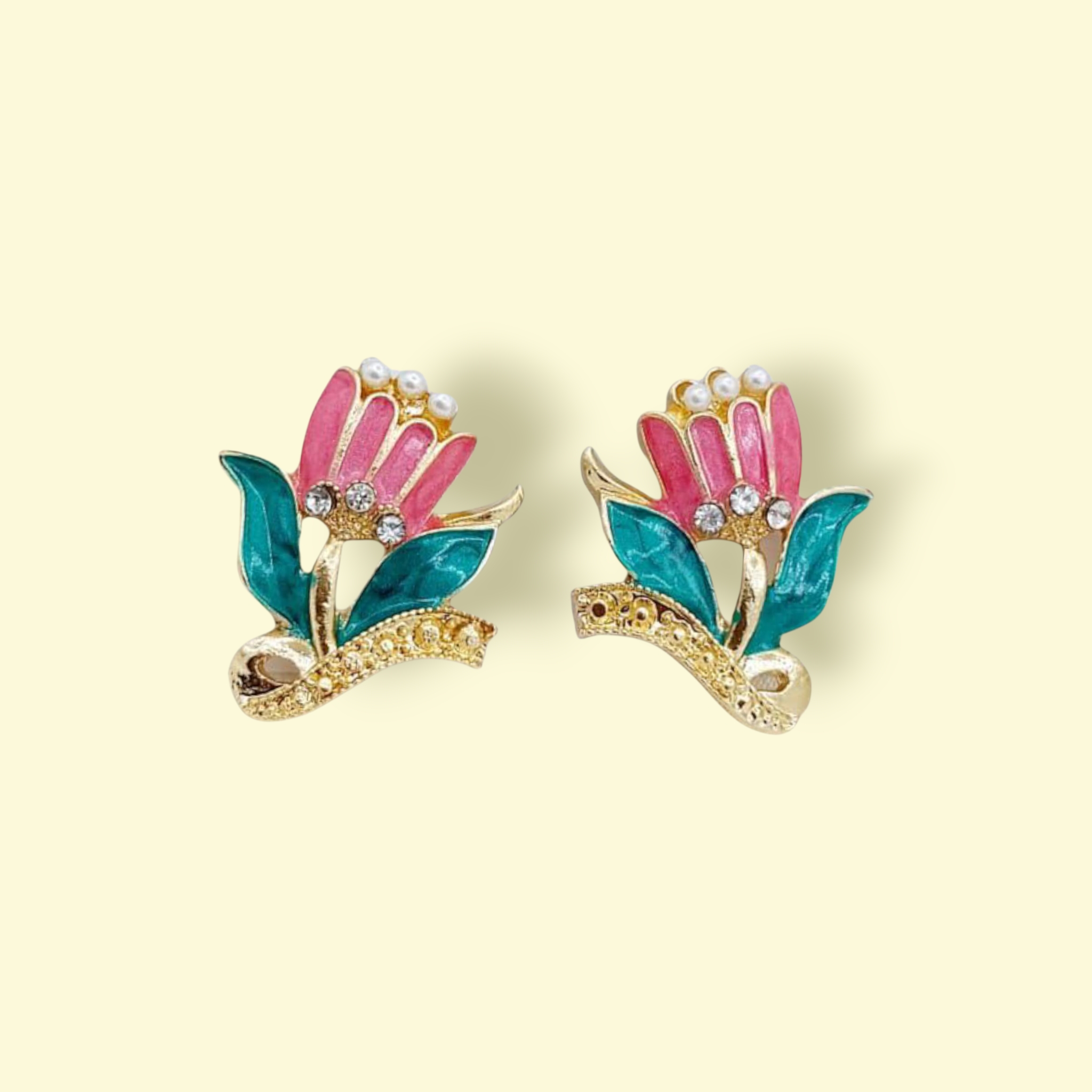 Magenta Floral Enamel Stud Earrings