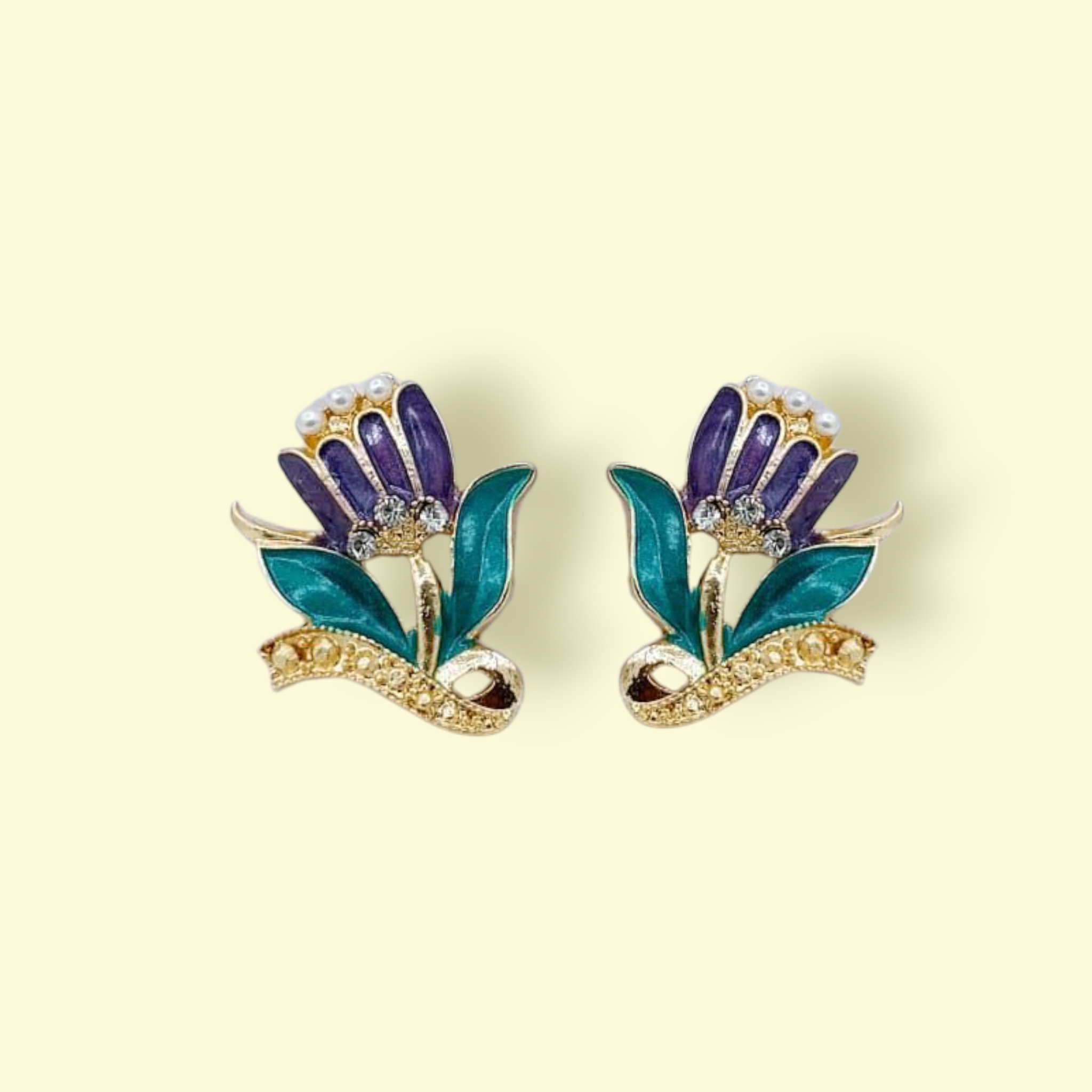 Purple Floral Enamel Stud Earrings