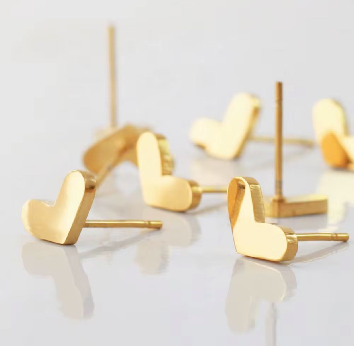 Golden Heart Plain Stud Earrings