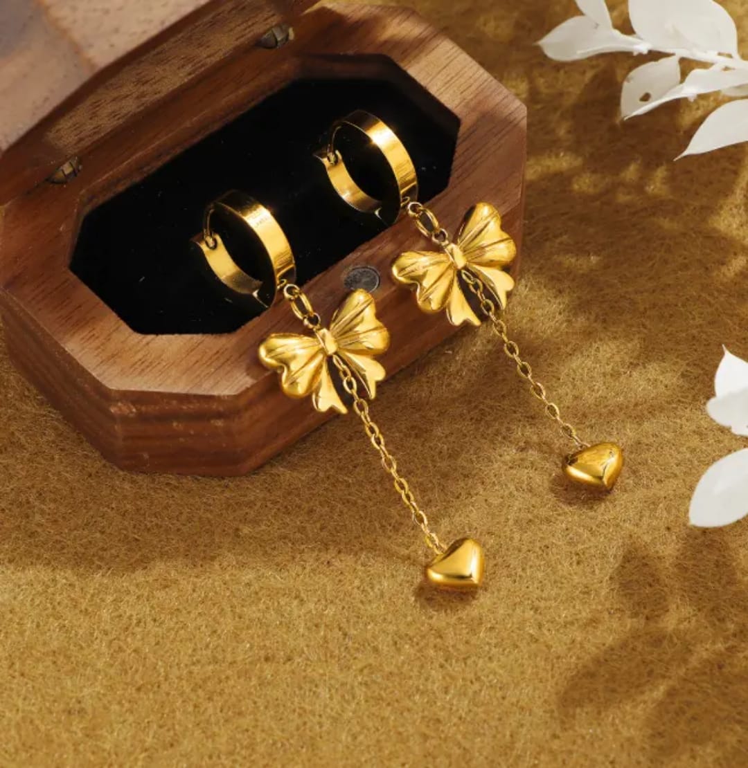 Golden Butterfly Drop Earrings