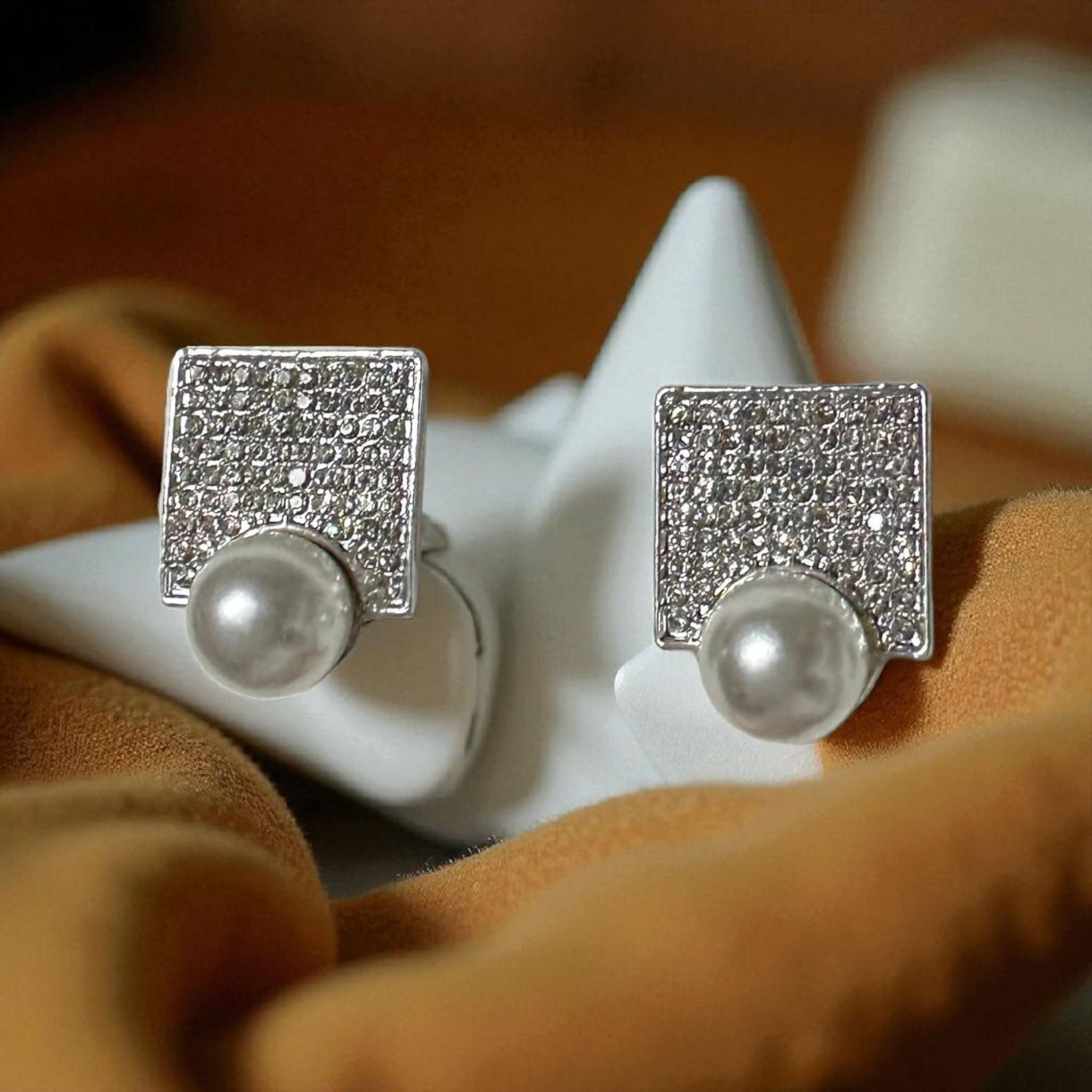 Square Pearl Shaped Drop Earrings 