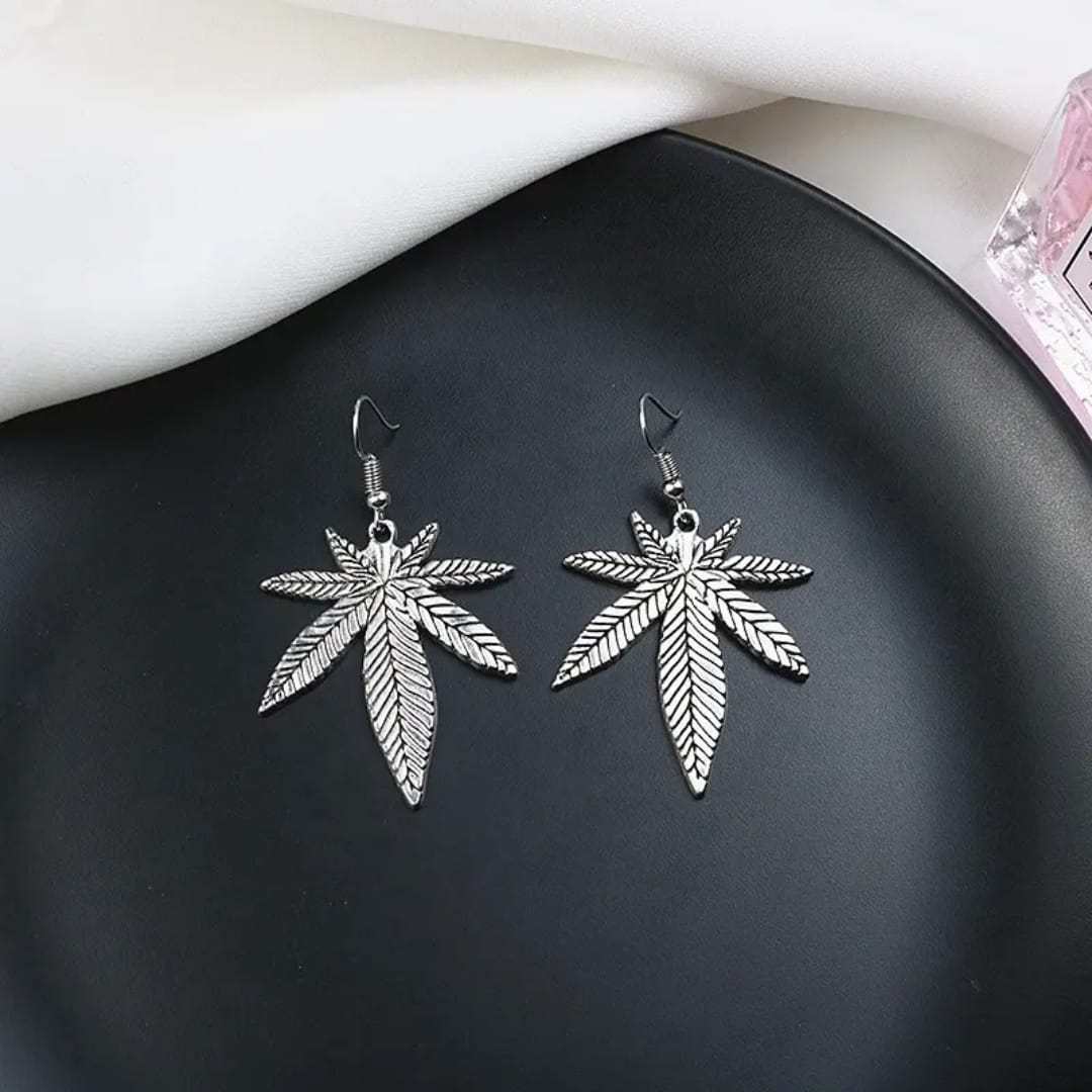 Leaf-Shaped Silver Earrings