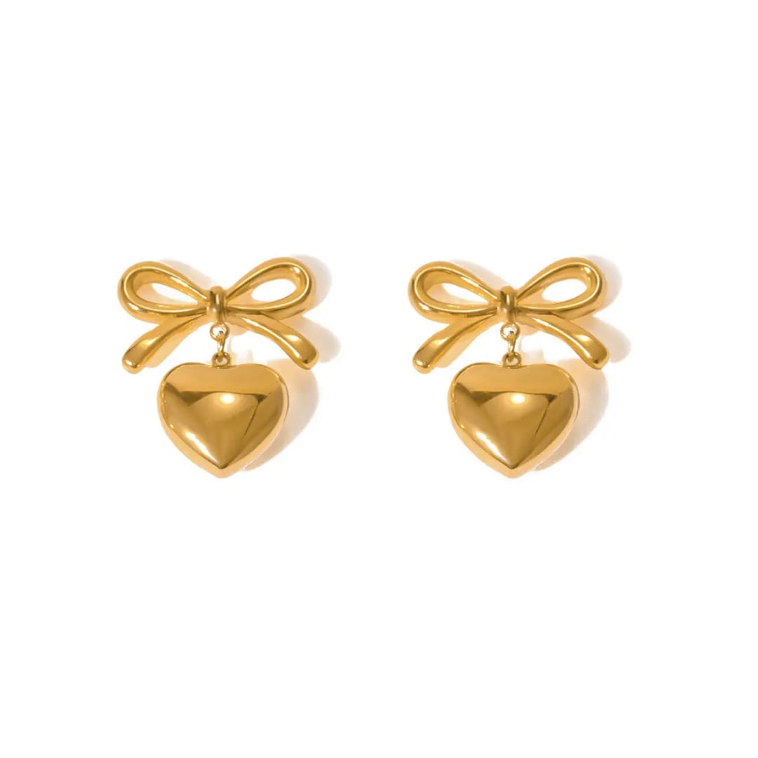 Golden Heart Bow Earrings