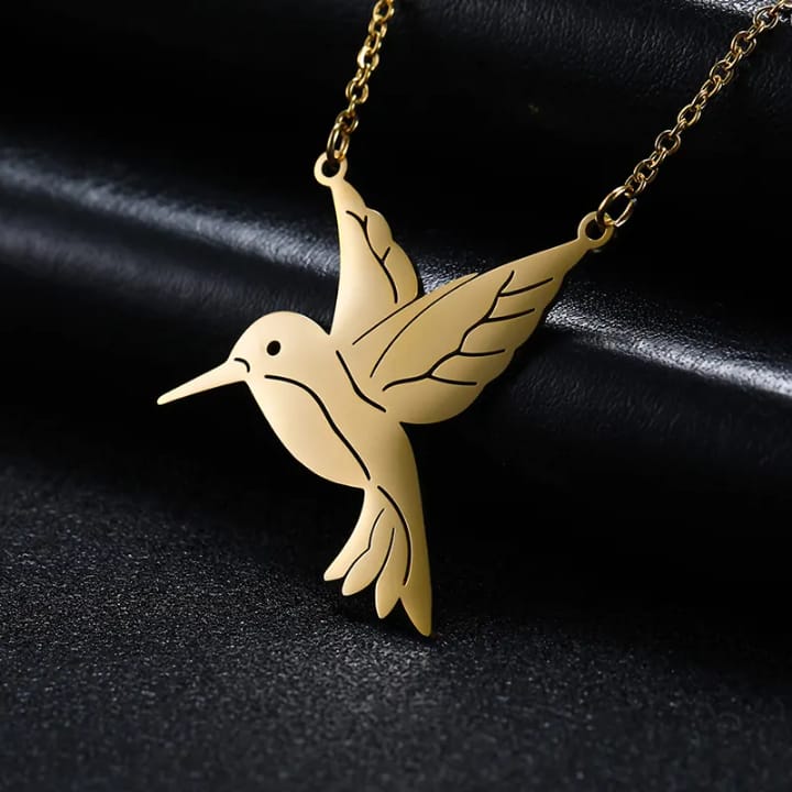 Golden Hummingbird Pendant Necklace