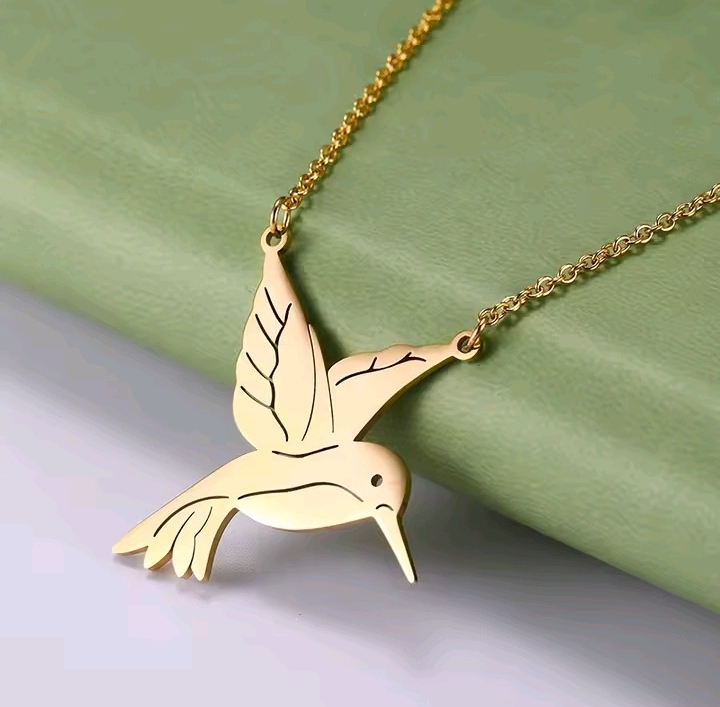 Golden Hummingbird Pendant Necklace