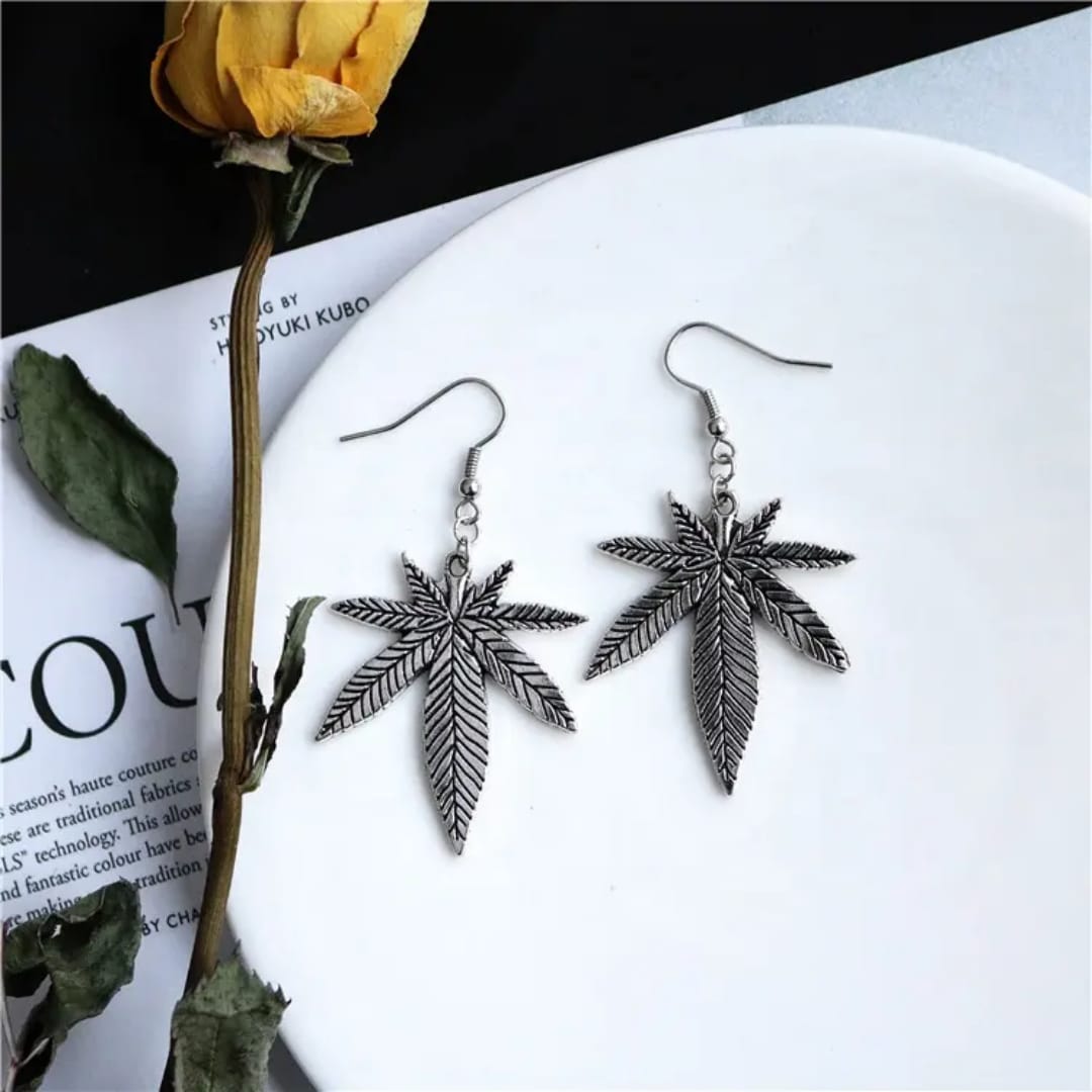 Leaf-Shaped Silver Earrings