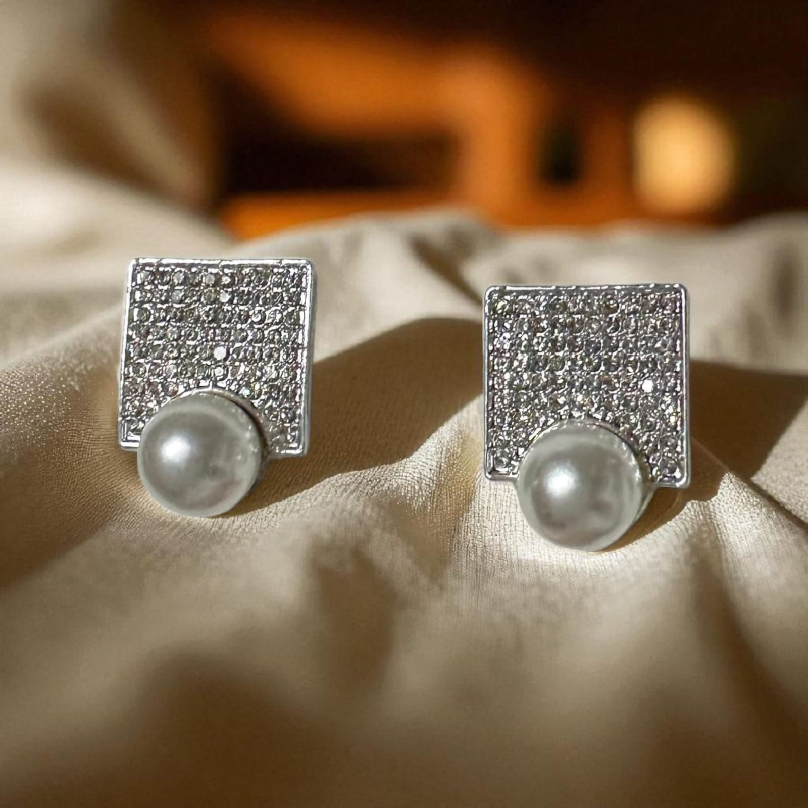 Square Pearl Shaped Drop Earrings 