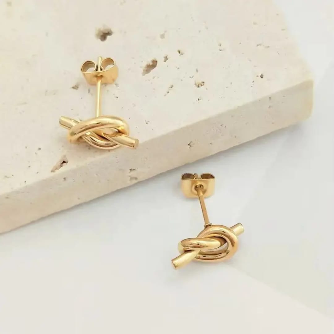 Gold Toned Knot Stud Earrings