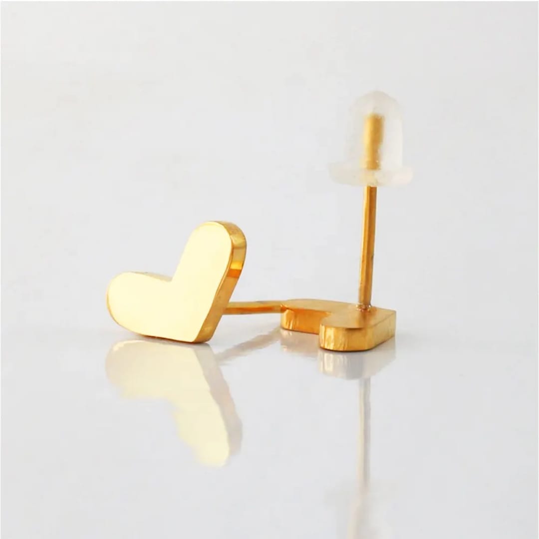 Golden Heart Plain Stud Earrings