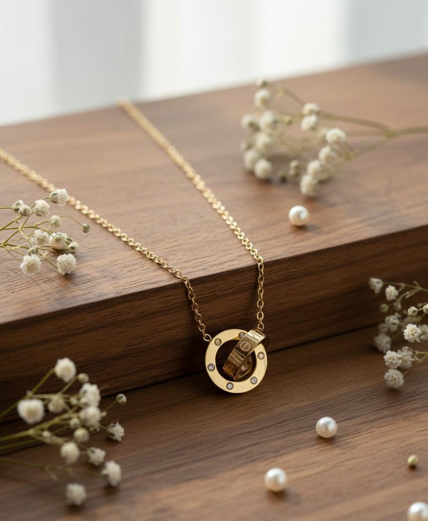 Golden Round Pendant Necklace
