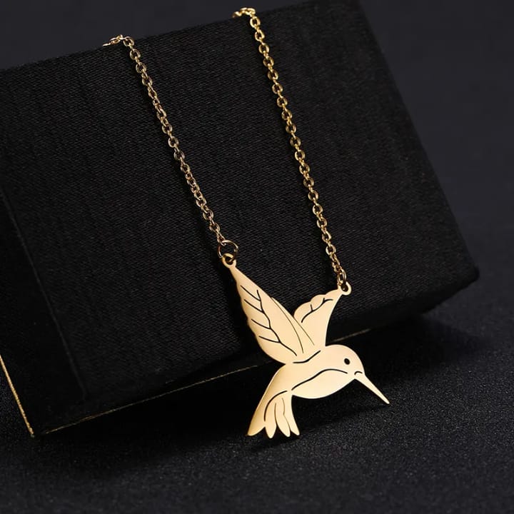 Golden Hummingbird Pendant Necklace