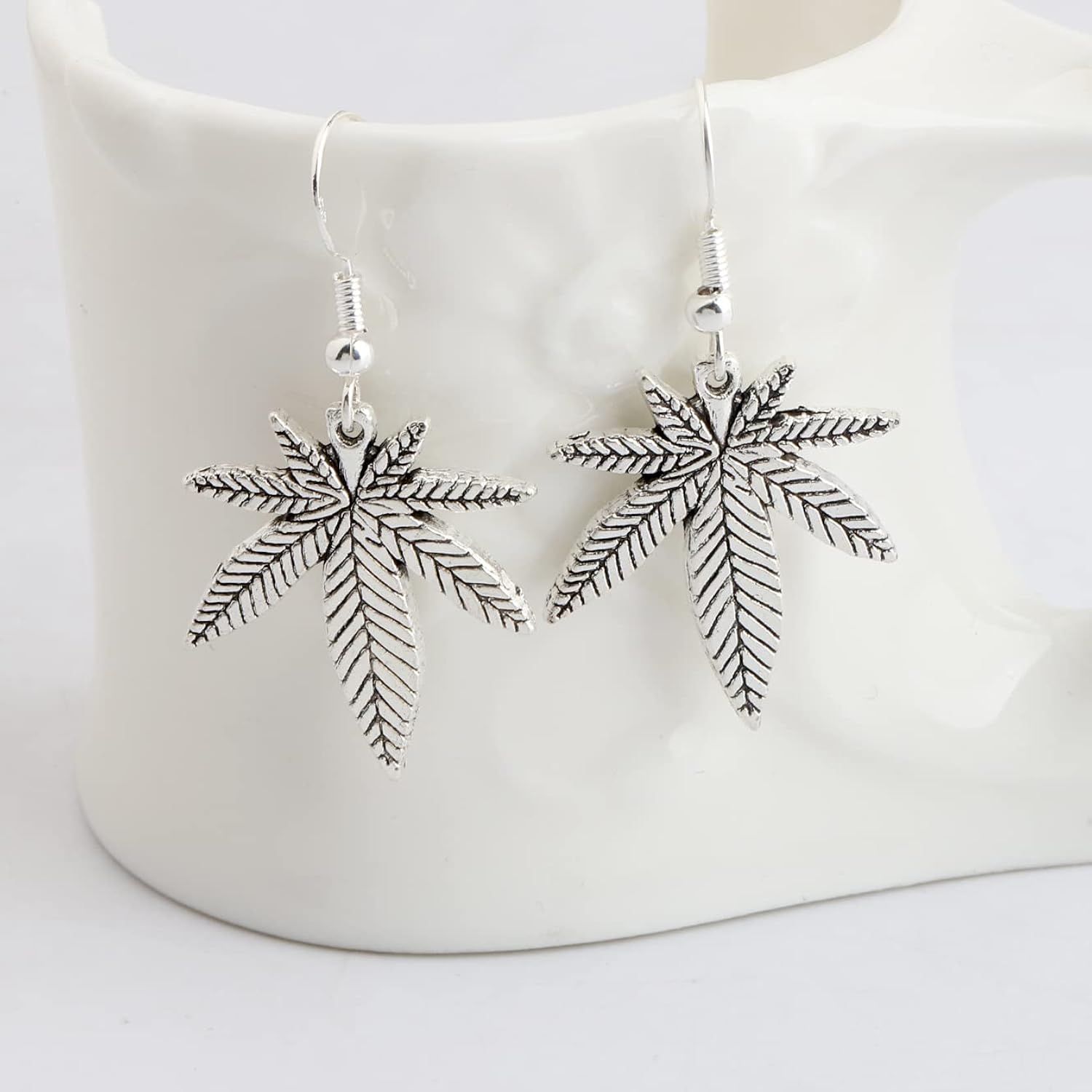 Leaf-Shaped Silver Earrings