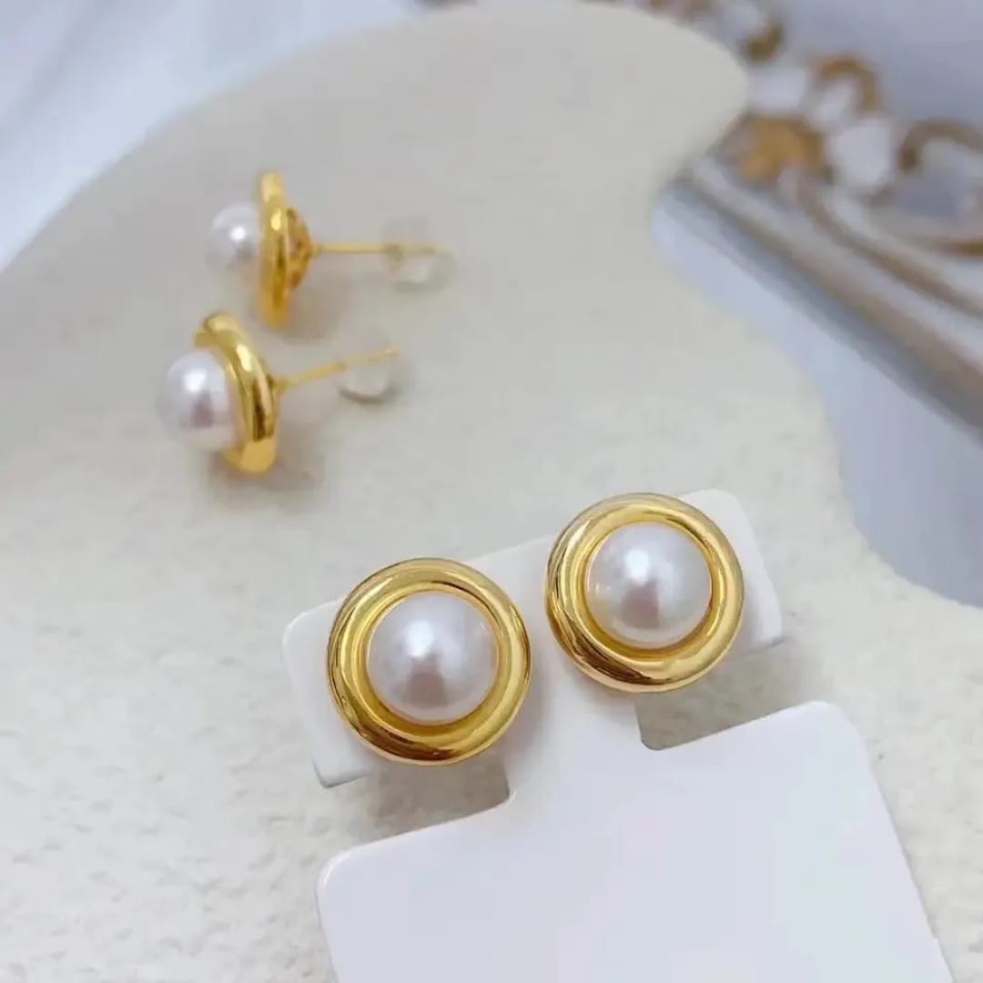 Golden Pearl Stud Earrings