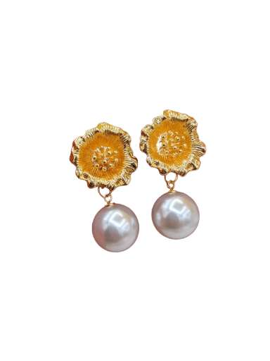 Golden Flower Pearl Shaped Drop Earrings