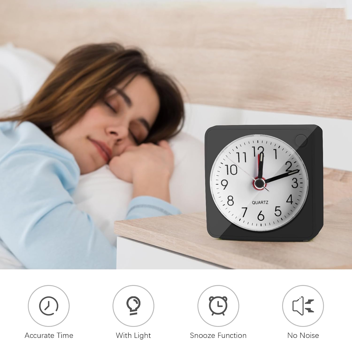 JOPHEK Mini Wecker Analog, Analoger Reisewecker mit Schlummerfunktion und Licht, Tragbarer Quarzwecker für Schlafzimmer Büro Reisen