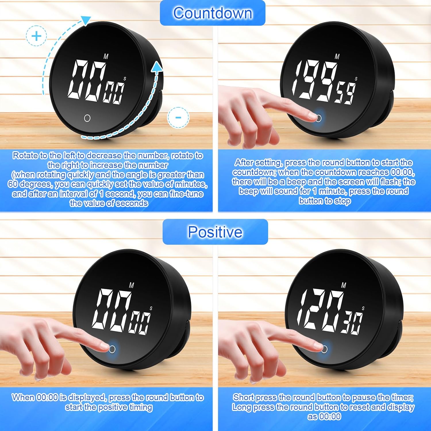 KEWUZY Digitaler Küchentimer, Magnetischer Eieruhr Timer, 199-Minuten Countdown Timer mit 3 Lautstärkestufen, Kurzzeitwecker, Große LED Bildschirm, für Heim Fitness Klassenzimmer