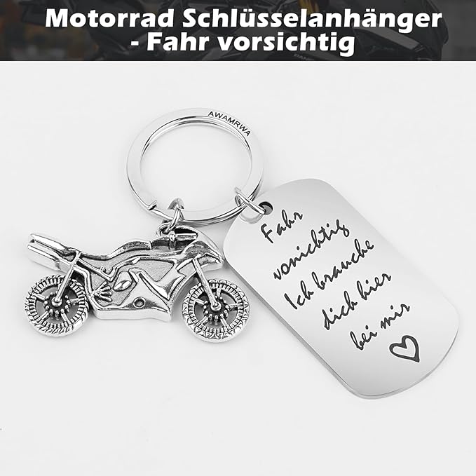 AWAMRWA Motorrad Schlüsselanhänger mit Schutzengel, Glücksbringer - Fahr vorsichtig, Engel Motorrad Schlüsselanhänger Geschenk für Motorradfahrer, Jungs Männer Vater Geburtstagsgeschenk
