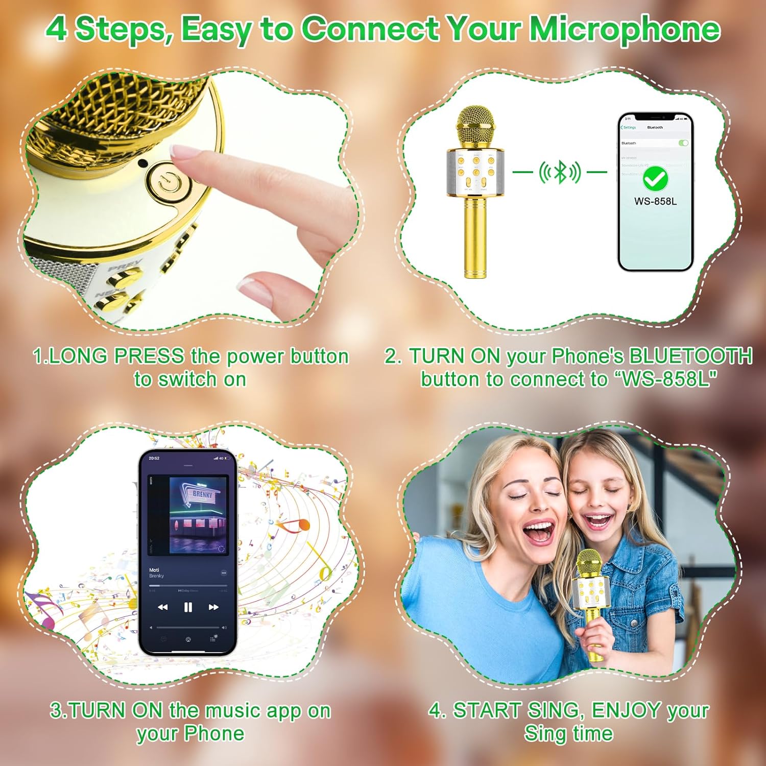 KEWUZY Drahtloses Bluetooth Mikrofon Karaoke, Mikrofon Kinder, Spielzeug Kinder, 5 in 1 KTV Karaoke Maschine Ab 3 4 5 6 7 8 9 10 11 12 Kind Geburtstag Geschenke