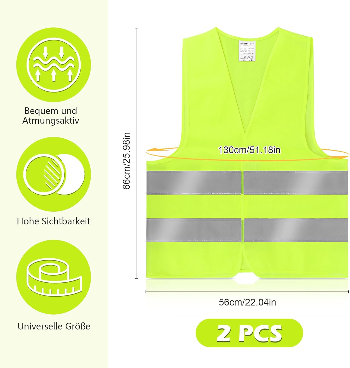 KEWUZY Warnwesten Auto, 2 Stück, Sicherheitsweste, Reflektorweste Auto Pannenweste, für Autofahrern Fahrern Arbeitskräften, Gelb
