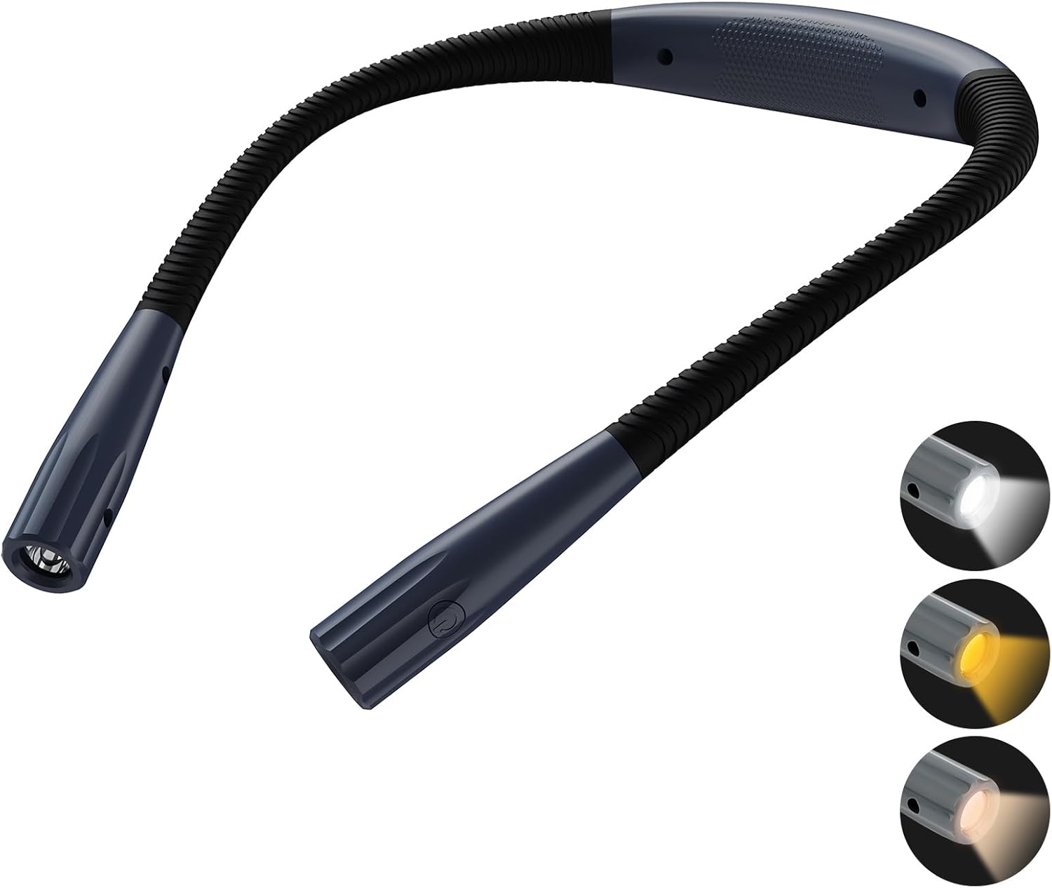 KEWUZY Hals Leselampe Buch,Buchlampe Wiederaufladbar,3 Farben und 3 Helligkeitsstufen,Biegbare Arme Leselampe Bett mit Augenschutz Speicherfunktion,Gut zum Lesen, Reparieren, Häkeln, Campen