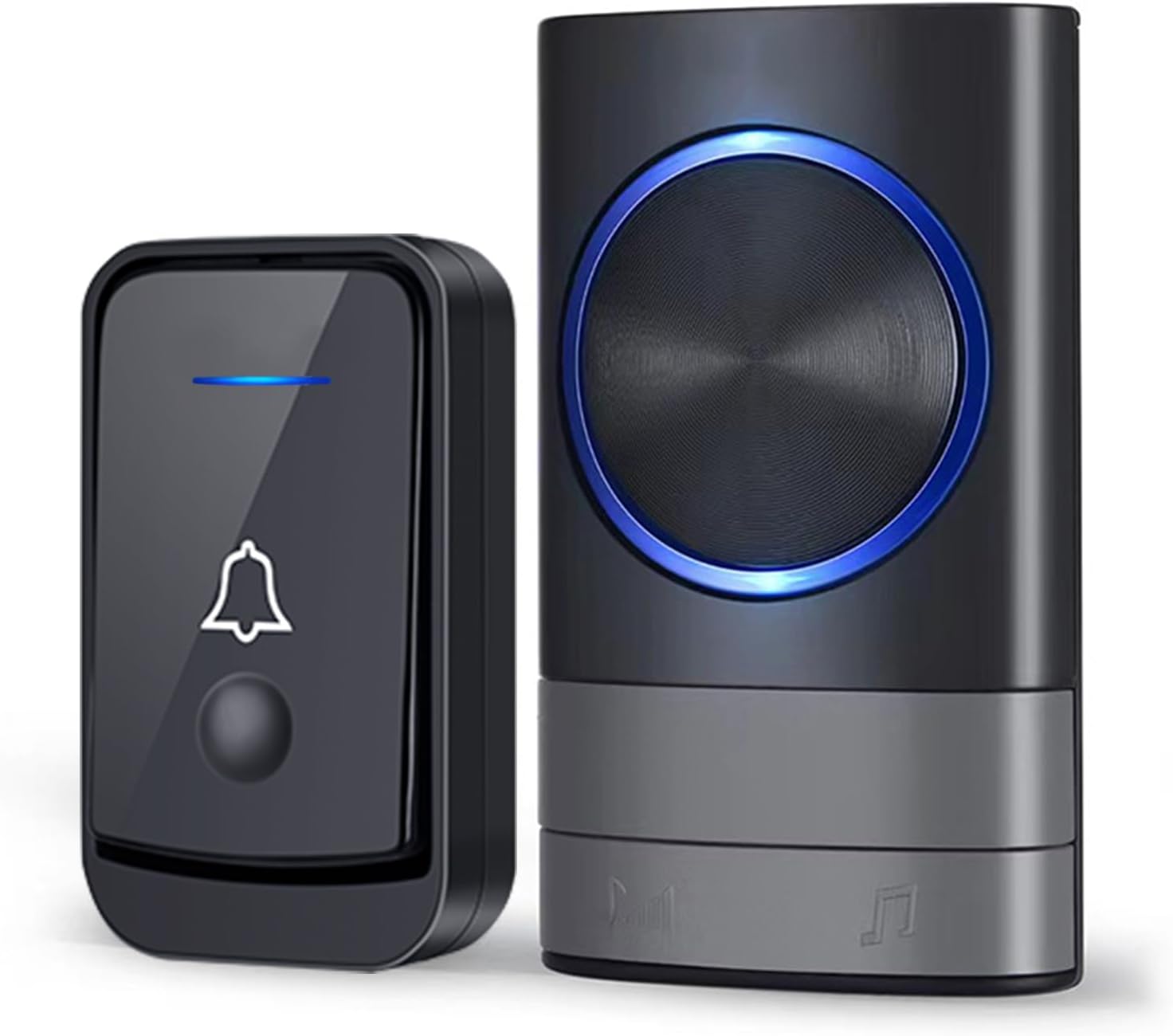 KEWUZY Funktürklingel,Wasserdicht Staub Aussen Klingel Haustür mit 52 Klingeltönen 4 Lautstärken Blinkende LED,Türklingel Set Drahtlose Reichweite 400m (Schwarz)