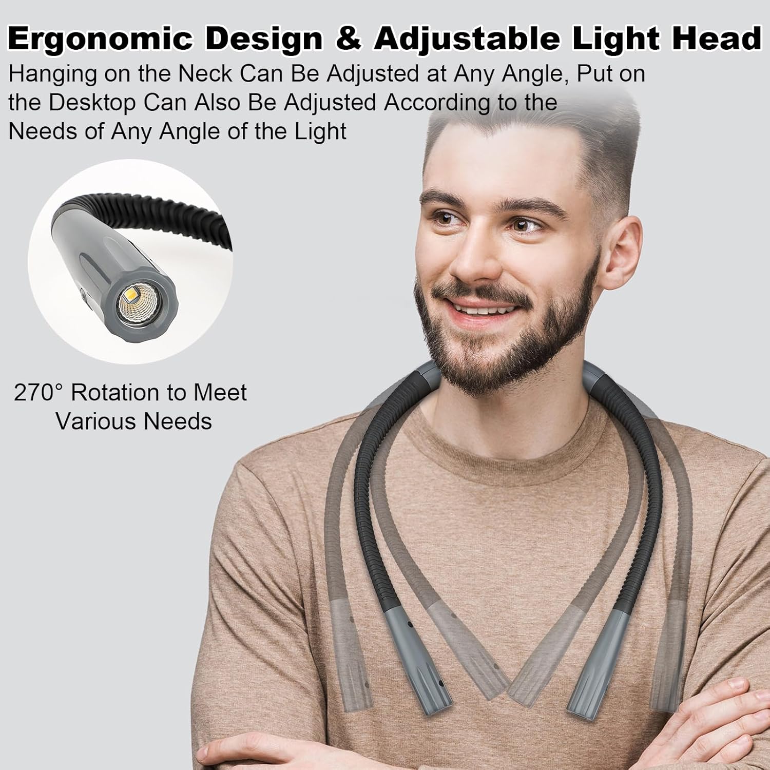 KEWUZY Hals Leselampe Buch,Buchlampe Wiederaufladbar,3 Farben und 3 Helligkeitsstufen,Biegbare Arme Leselampe Bett mit Augenschutz Speicherfunktion,Gut zum Lesen, Reparieren, Häkeln, Campen