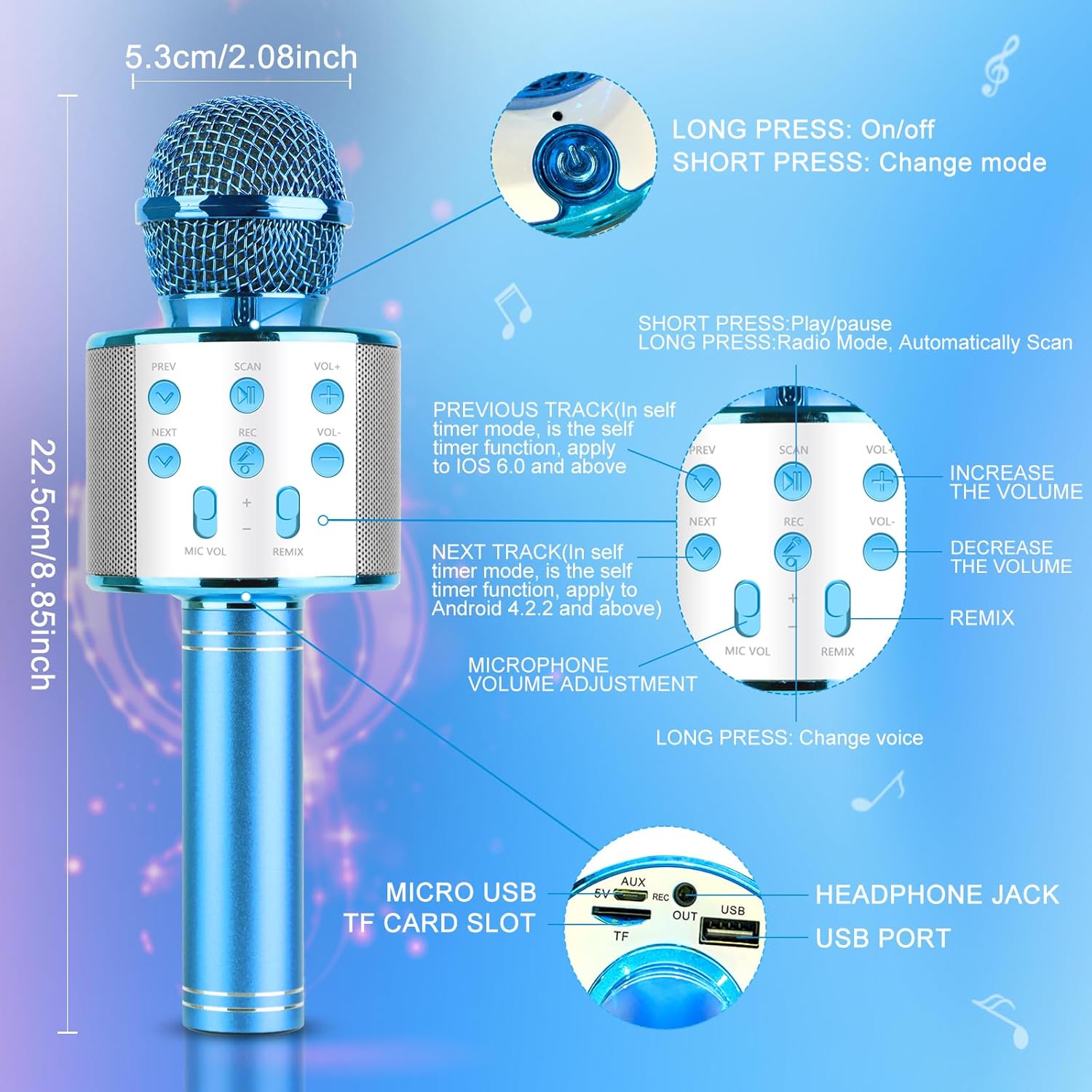 KEWUZY Drahtloses Karaoke Mikrofon für Kinder, Spielzeug Kinder, KTV Karaoke Maschine, Karaoke Mikrofon Bluetooth Ab 3-12 Jahre