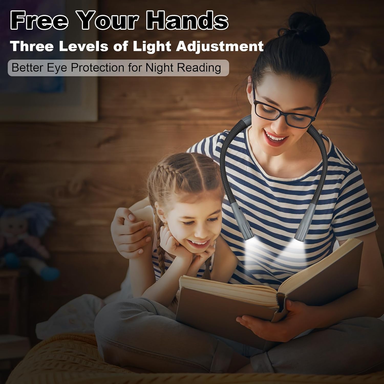 KEWUZY Hals Leselampe Buch,Buchlampe Wiederaufladbar,3 Farben und 3 Helligkeitsstufen,Biegbare Arme Leselampe Bett mit Augenschutz Speicherfunktion,Gut zum Lesen, Reparieren, Häkeln, Campen