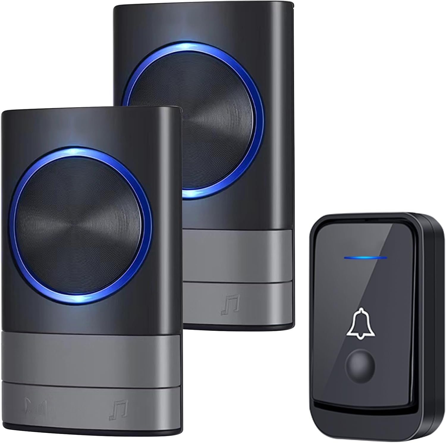 KEWUZY Funktürklingel,Wasserdicht Staub Aussen Klingel Haustür mit 52 Klingeltönen 4 Lautstärken Blinkende LED,Türklingel Set Drahtlose Reichweite 400m (Schwarz)