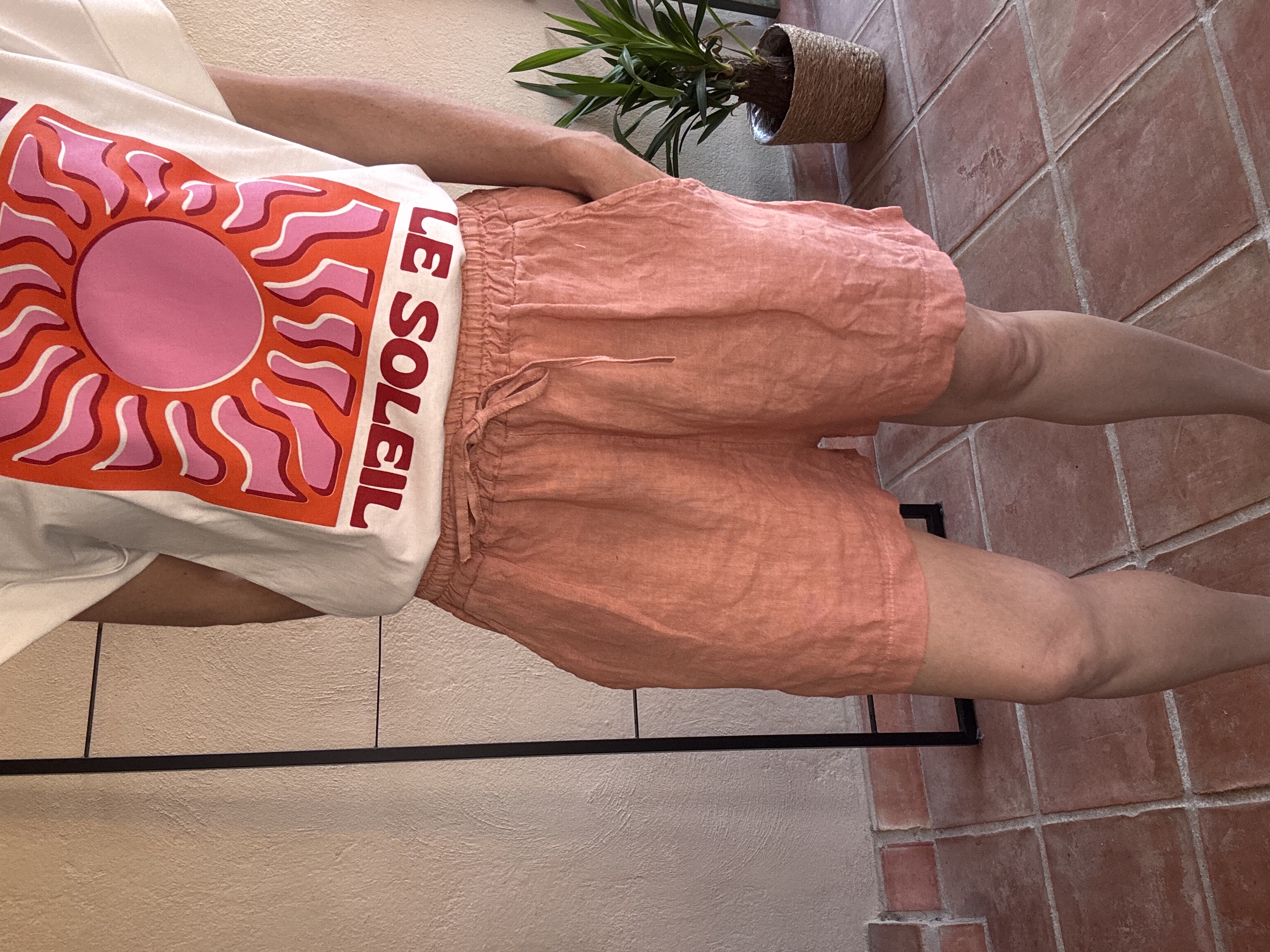 Short en lin rose