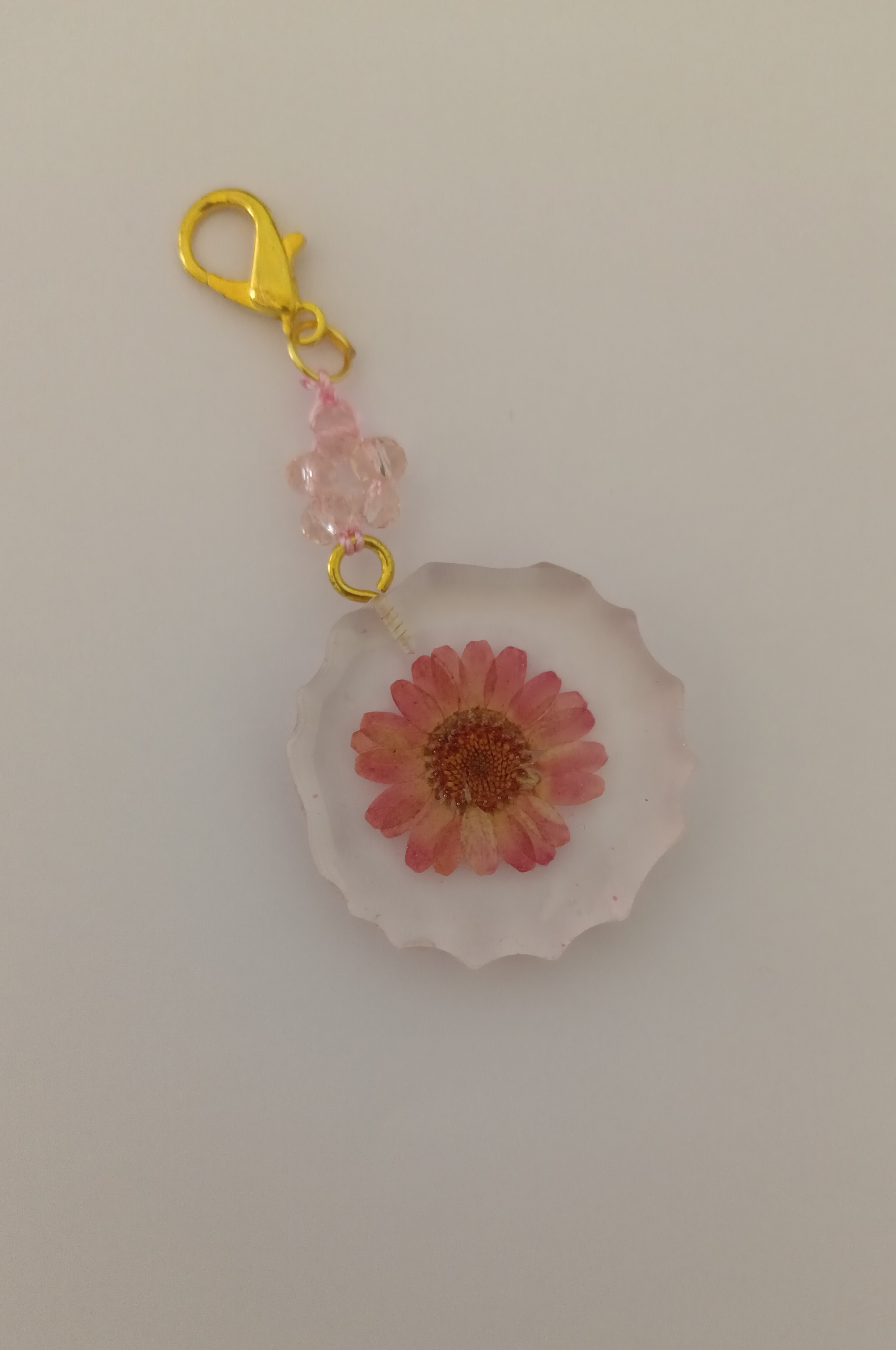 Pink Pressed Flower Resin Keychain
